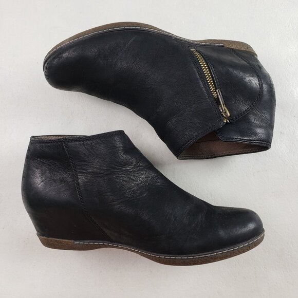 Dansko Leyla Hidden Wedge Ankle Boot Womens 7.5-8 EU 38 Black Leather Side Zip - Picture 6 of 11